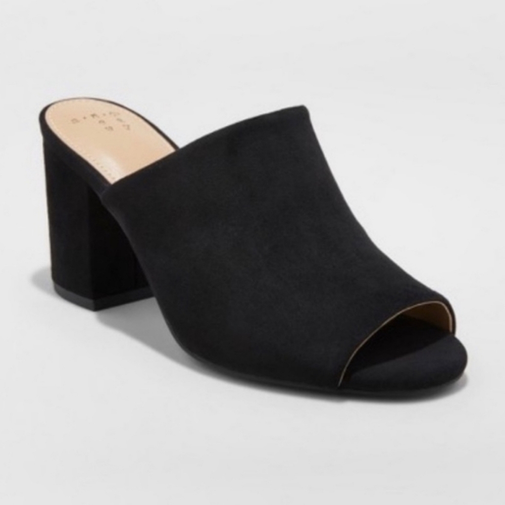 A New Day Black Suede Block Mules Size 7.5